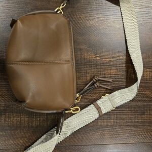 Source Unknown Brown Crossbody Bag with Chevron Strap